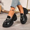 thumbnail image 3 of Rokment Women's Punk Metallic Chain Platform Slip on Penny Loafers Walking Shoes Trendy Casual Leather Chunky Lug High Heels Oxfords Dress Footwear Black Size 6.5, 3 of 5