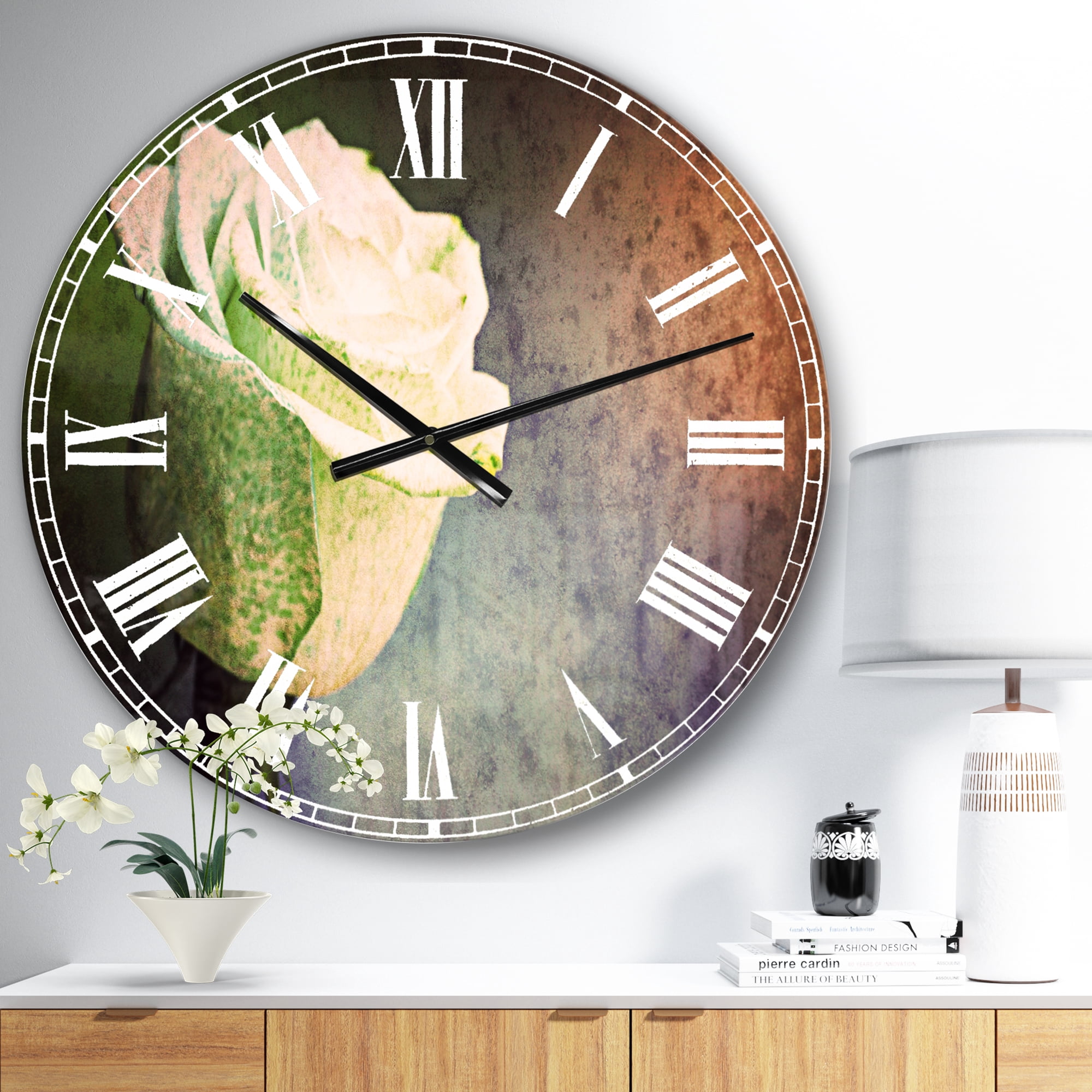 Designart 'Beautiful White Painted Rose' Traditional wall clock
