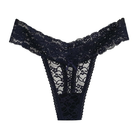 

KDDYLITQ Women Sexy Breathable Underwear T-Back Lace Thongs Seamless Panty Dark Blue M