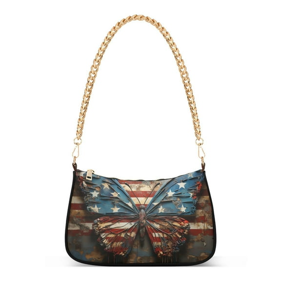 Butterflies American FlagWomen Small Shoulder Bag Crossbody Tote Hobo Bags Purse Clutch Handbags with Chain Strap for Women