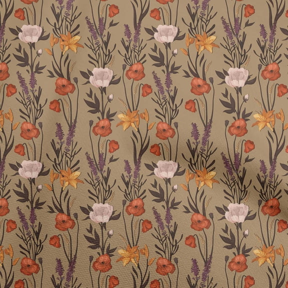 oneOone Cotton Flex Tawny Brown Fabric Floral Retro Sewing Material Print Fabric By The Yard 40 Inch Wide