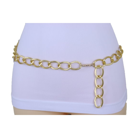 Women Gold Metal Chain Textured Link Belt Hip Waist XS S M