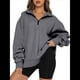 thumbnail image 1 of Sudadera de Entrenamiento de con Media Cremallera para Mujer, de Gran Tamaño, de Larga, Color Liso, con Hombros Caídos. Gris Oscuro XL, 1 of 5