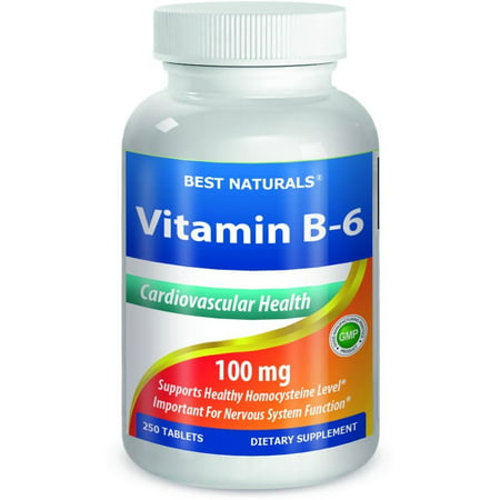 Vitamin B-6 100 mg 250 Tablets by Best Naturals -- Supports Casrdiovascular Health -- Manufactured in a USA Based GMP
