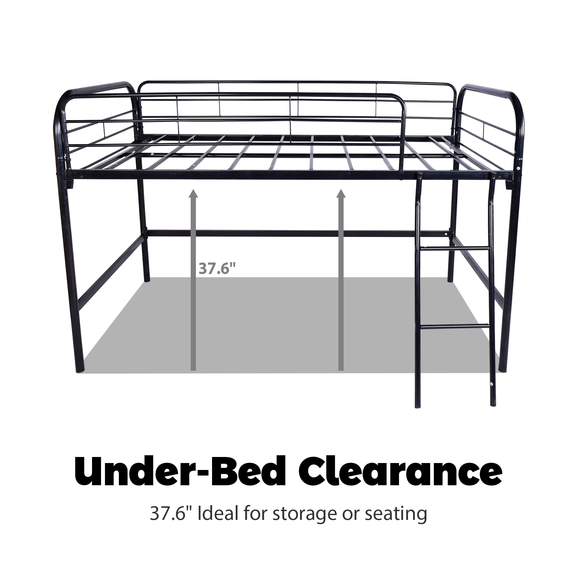 Aukfa Metal Loft Bed, Twin Size Loft Bed with Ladder for Kids Teens Junior, Black