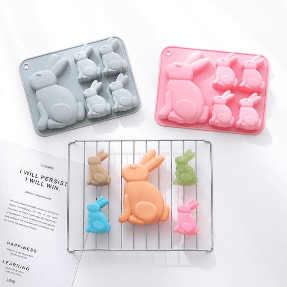 Molde de silicona para conejito de Pascua de 5 piezas, bandeja para hornear pasteles navideños, molde para hornear helado, fabricación de moldes DIY