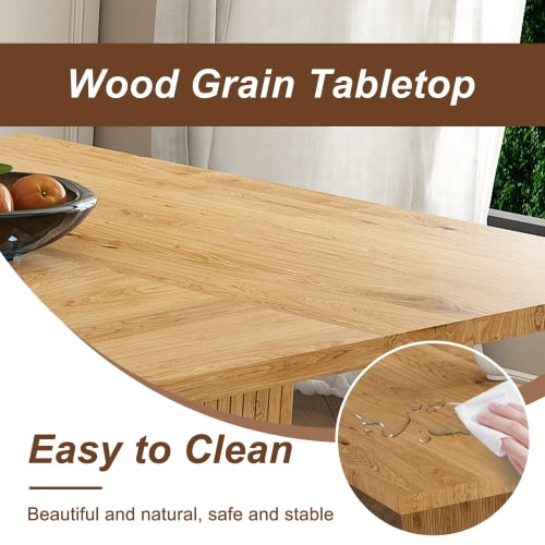 78 Inch Dining Table with Storage Base, Wood Veneer Rectangular MDF Farmhouse Table for 6, Modern Rustic Kitchen Table with Soft-Close Doors for Dining Room, Oak