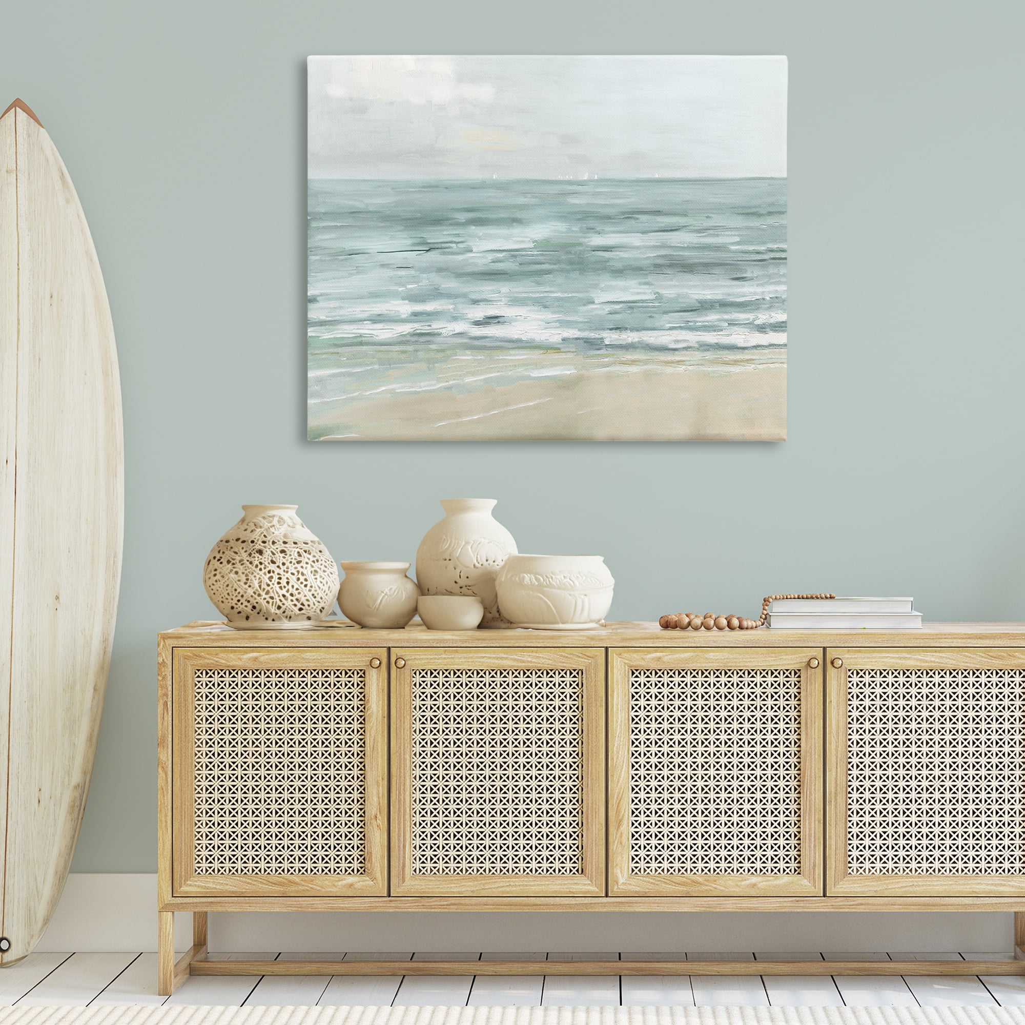 Stupell Industries Brushed Beach Waves Landscape Painting Gallery Wrapped Canvas Art Print Wall Art, 48 x 36
