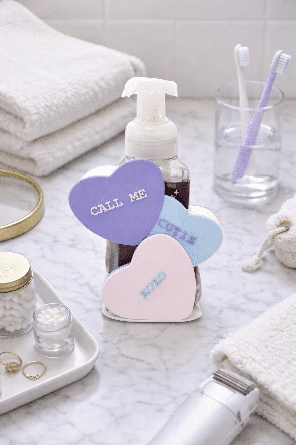 Valentine’s Day Candy Heart Foaming Soap Dispenser Cover Bathroom Sink Decor