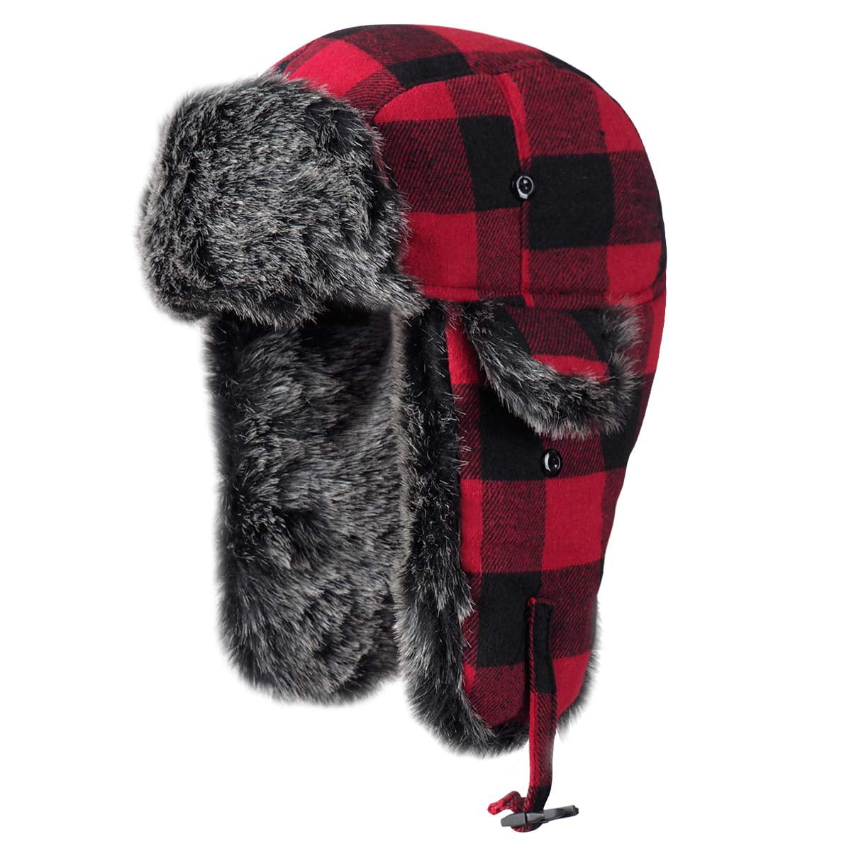 ONWAY Aviator Winter Hats for Men Bomber Hat with Faux Fur Ear Flaps, Red  Black Plaid Trapper Hat - Walmart.com
