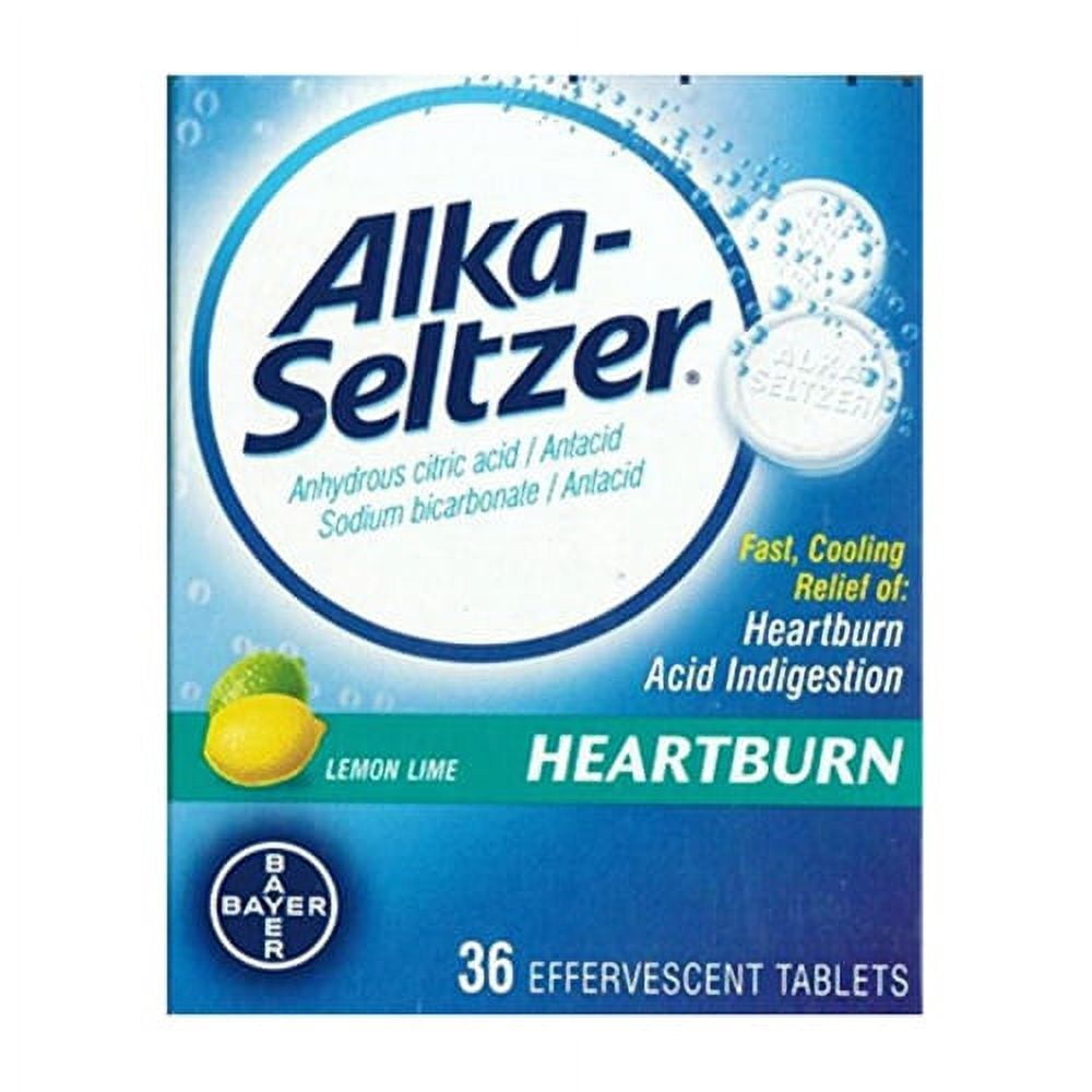 Alka Seltzer Effervescent Heartburn Relief Antacid Tablets Without Aspirin, Lemon Lime - 36 Count