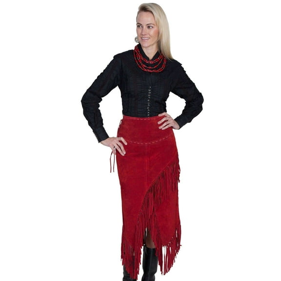Scully Women's Suede Leather Fringe Skirt, Red Suede, XX-Large