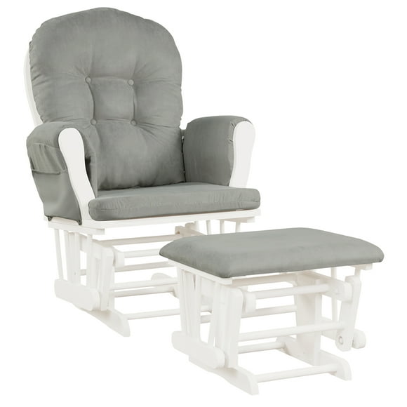 Gymax Baby Nursery Relax Rocker Rocking Chair Glider & Ottoman Set w/ Cushion Light Grey