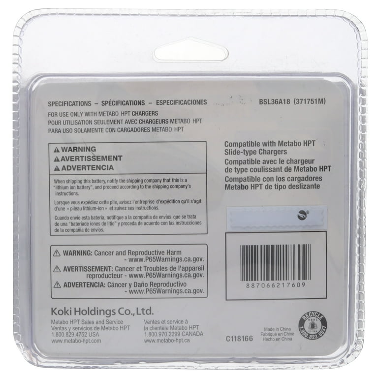 Metabo HPT 371751M 18V 36V 2.5 Ah 5.0 Ah MultiVolt Li Ion Battery Pack Walmart