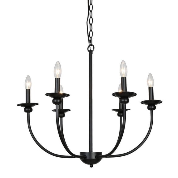 LNC 6-Light Modern Metal Chandelier Matte Black Finish for Dining Room,26"L x 26"W x 24"H