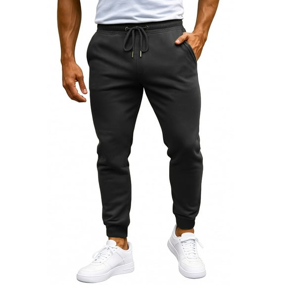 WTOBBY Men's Multi-color Sports Pants for Spring and Autumn Casual Wear, Loose Tied Long Trousers with Comfortable Fit, Stylish and Functional Design,Black L