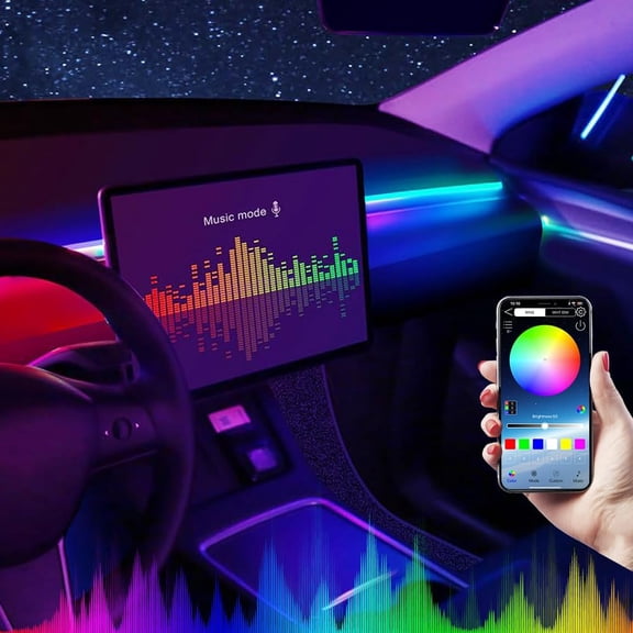 for Car LED Ambient Lighting Kit Smart RGB Bulb Interior Decor Cars Neon Accent Lights with Wireless APP Control 210 Dynamic Modes,4 Music Modes,16 Million Colors 43.3 Inch USB LEDs Strip Accessories