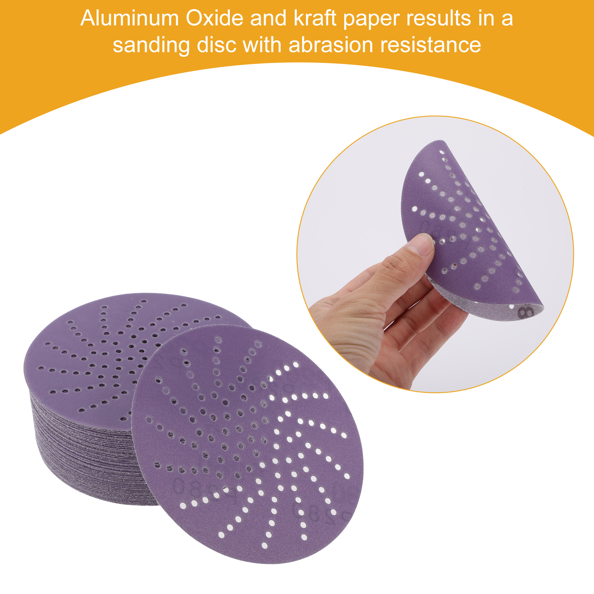 Unique Bargains 50 Pcs 5" 280 Grit Sanding Discs Hook and Loop Sandpaper Purple