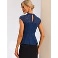 thumbnail image 4 of INSPIRE CHIC Blusa De Encaje Rojo Con Mangas Casquillo Y Cuello Simulado De Crochet Floral Para Mujer Azul Oscuro XL, 4 of 5