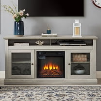 CQSXDA Contemporary TV Media Stand Modern Entertainment Console with 18" Fireplace Insert for TV Up to 65" with Open and Closed Storage Space, Stone Gray, 60"W*15.75"D*29"H