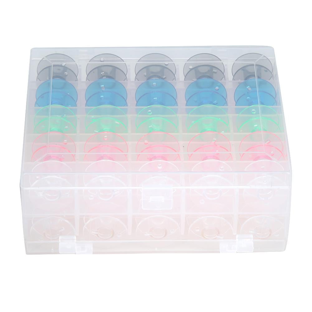 Mumusuki 50PCS Art Craft Double-Deck Plastic Boxed Color Transparent Plastic Bobbins Sewing Machine Spool Tool