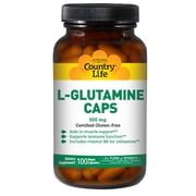 Country Life L-Glutamine 500 mg with B6, Supports Muscle Recovery, Endurance & Athletic Performance, Vegan, Gluten-Free, Kosher Amino Acid Supplement, 100 Capsules