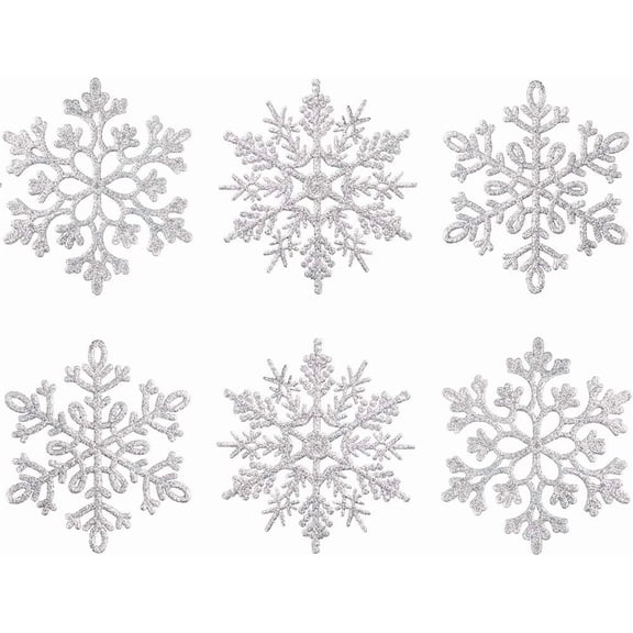 150mm/6inch Large Glitter Snowflake Ornaments Set Christmas Tree Hanging Plastic Decoration for Xmas Party Wedding Anniversary Window Door Home Accessories (20pcs,Silver)