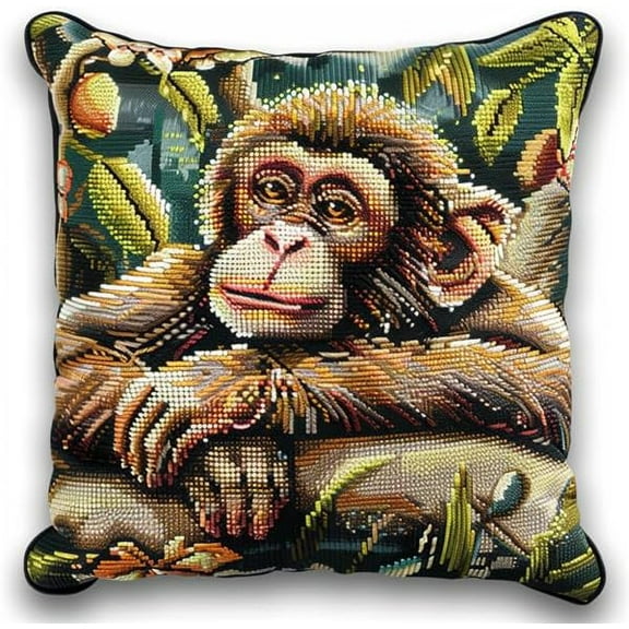 Monkey Latch Hook Kit 43cmX43cm DIY Hooks Knitted Embroidered Carpet Pillow Embroidery Kit