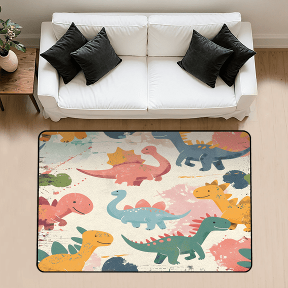 CURLYOOT Area Rug 3x5 Ft Rugs for Entryway Entrance Kitchen, Cute Dinosaur Washable Non Slip Indoor Floor Carpet for Bedroom Living Room