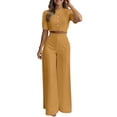 thumbnail image 2 of Two Piece Sets for Women Going out Summer Solid Color Fashionable Casual Temperament Elegant Short Top Long Pants Set Two-piece Set, 2 of 8