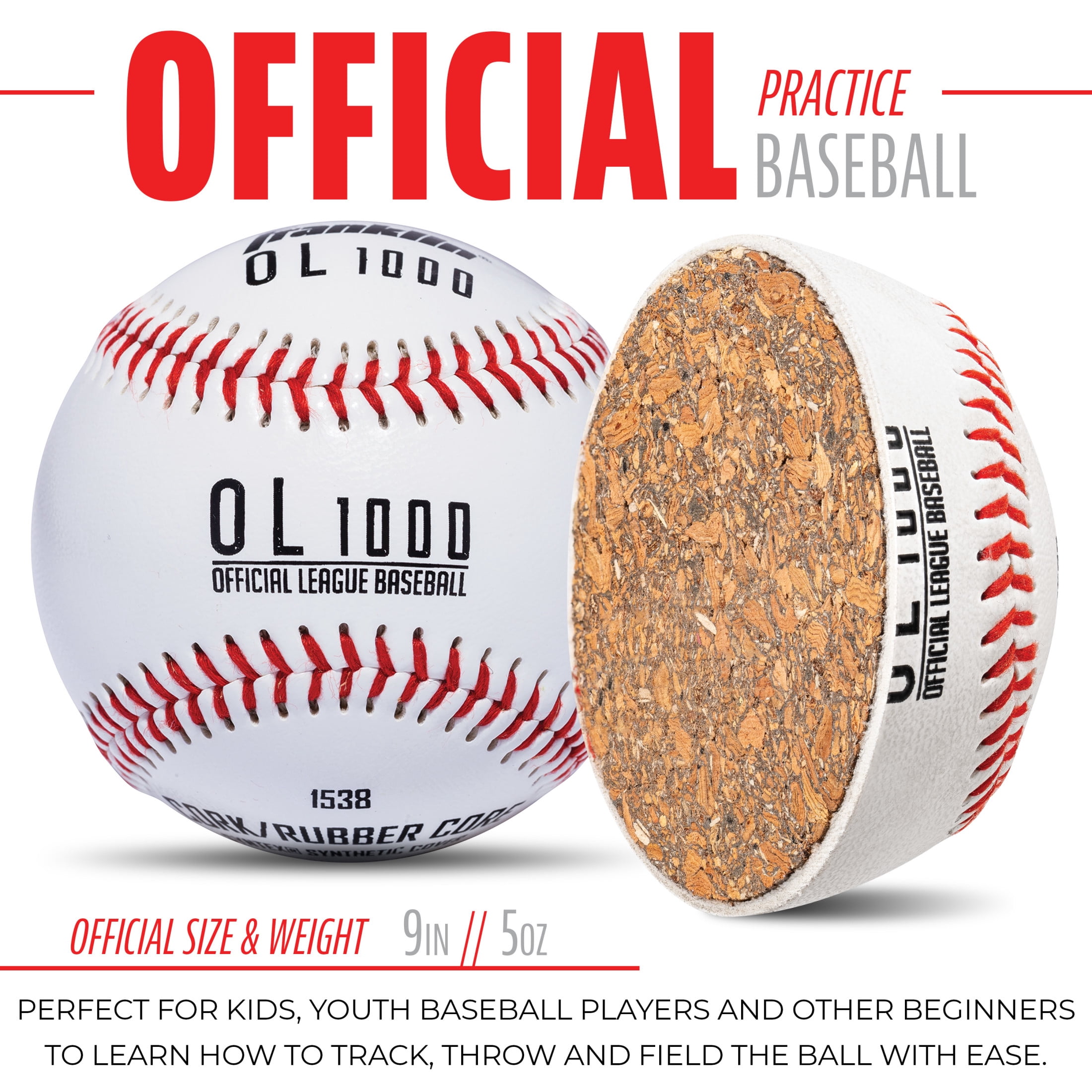 Franklin Sports OL1000 Practice Baseballs, Official Size, 9 in, 12 Pack