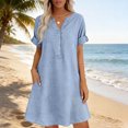 thumbnail image 6 of Joernso Summer Short Sleeve Dress for Women, Casual Button Up V Neck A-line Dress, Flowy Beach Vacation Sundress with Pockets, 6 of 8