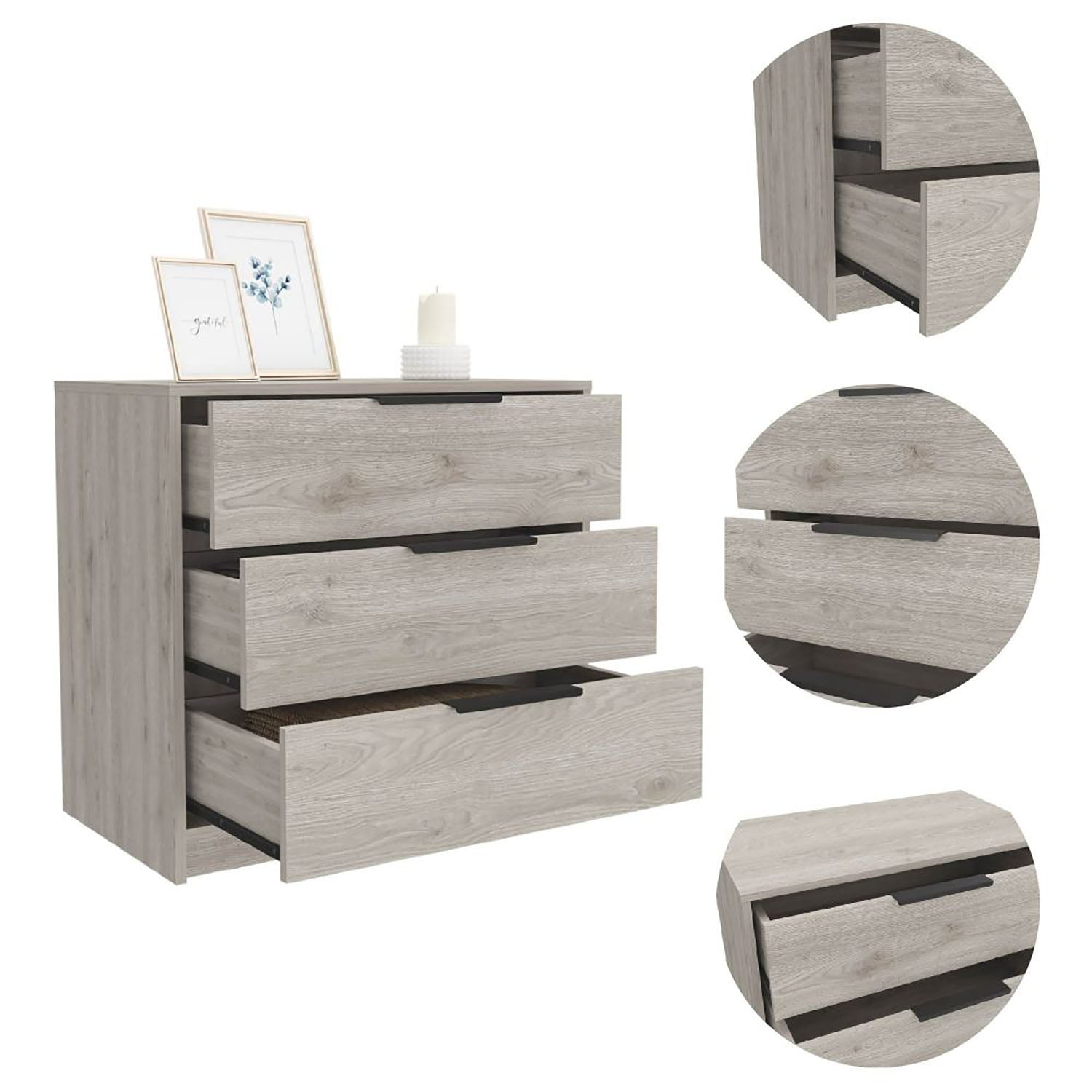 Kadyn 3 Drawers Dresser, Light Gray Chest of Drawers, Nightstand Side Table for Bedroom Kadyn 3 Drawers Dresser, Light Gray Chest of Drawers, Nightstand Side Table for Bedroom