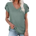 thumbnail image 3 of Women Short Petal Sleeve Top Hollow Out Holes V Neck Loose Type Casual T Shirt for Summer Wear Dark Green XXL, 3 of 5