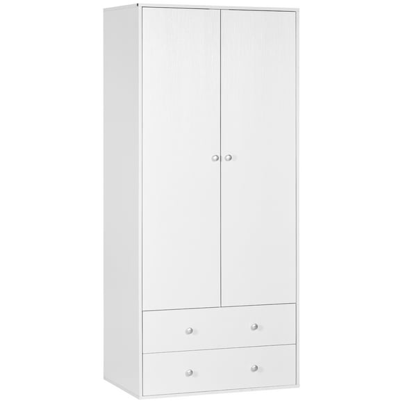 HOMCOM Wardrobe Closet, Armoire with Drawers and Hanging Rail for Bedroom