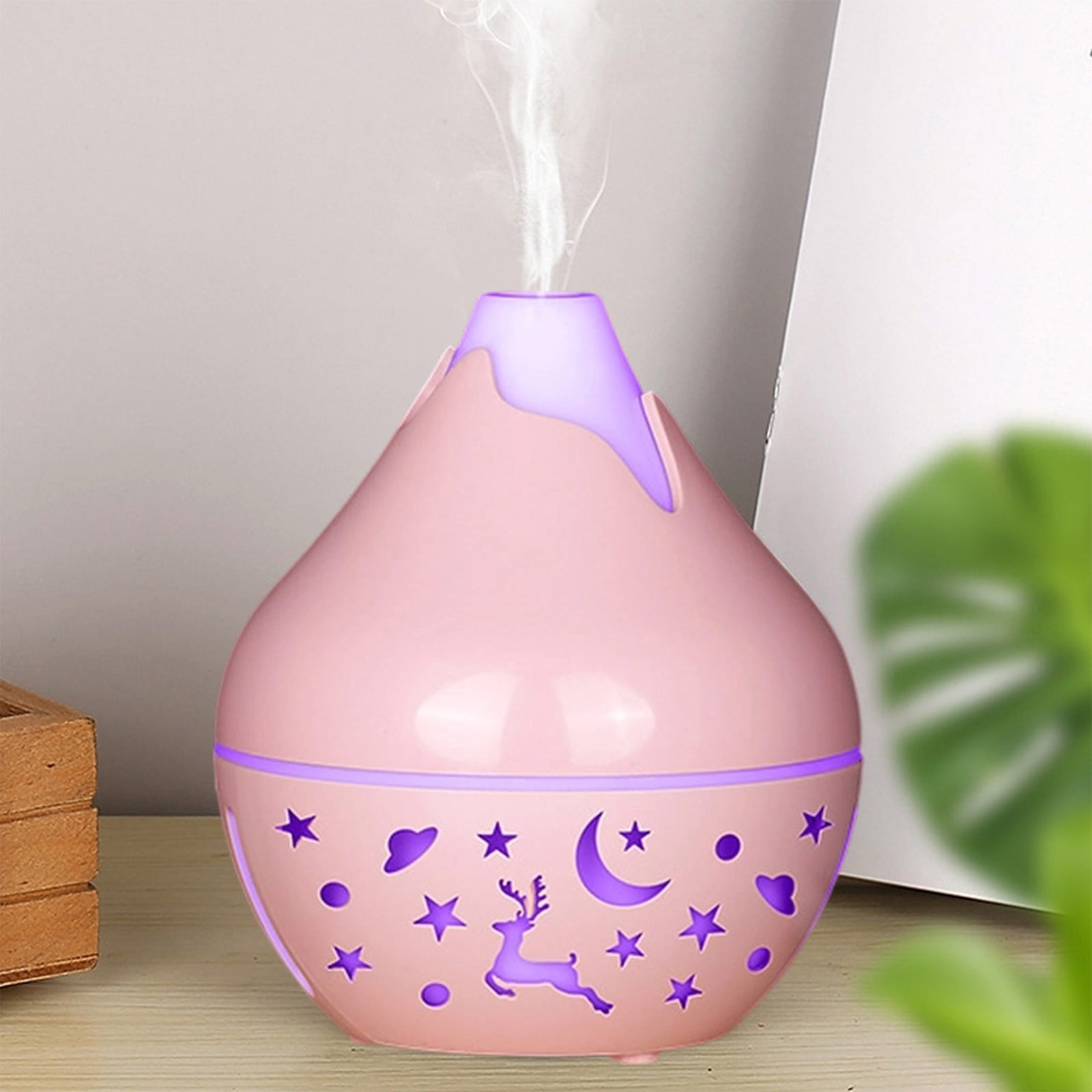 HengDidi Mini Wood Grain Humidifier with Color-Changing Night Light - USB Powered Aroma Diffuser for Oils - Silent Operation for Bedroom or Office - Portable Mist Device