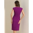 thumbnail image 4 of DARING DIVA Pleated Cap Sleeve V Neck Shift Office Work Dresses S Purple, 4 of 5