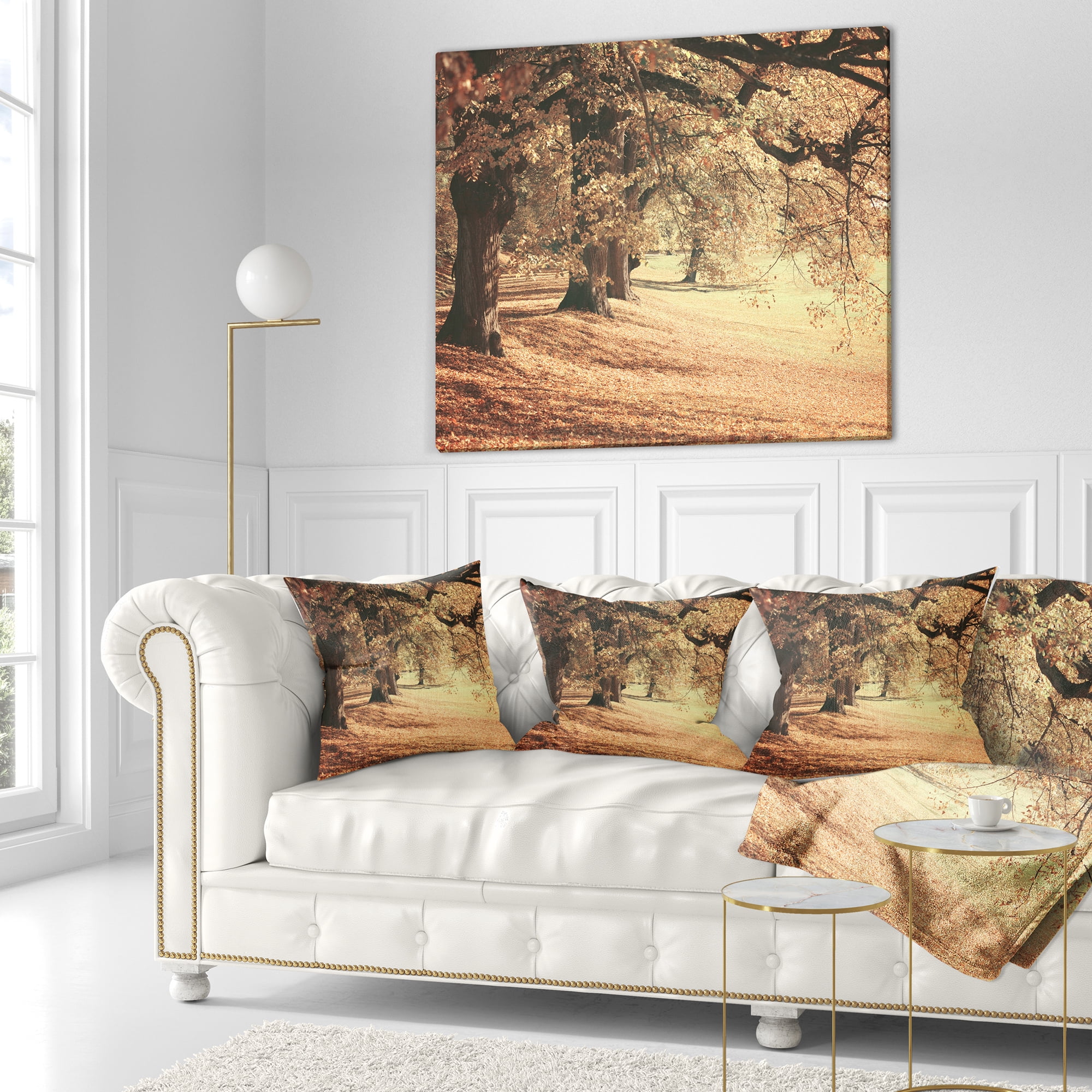 Designart Dreamy Imagery of Autumn Forest - Modern Forest Throw Pillow - 18x18