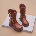thumbnail image 2 of WXFAZCVU Girls Leather Boots with Side Zipper Fashion Buckle Straps Round Toe Boots Going Out Size 13.5, 2 of 4