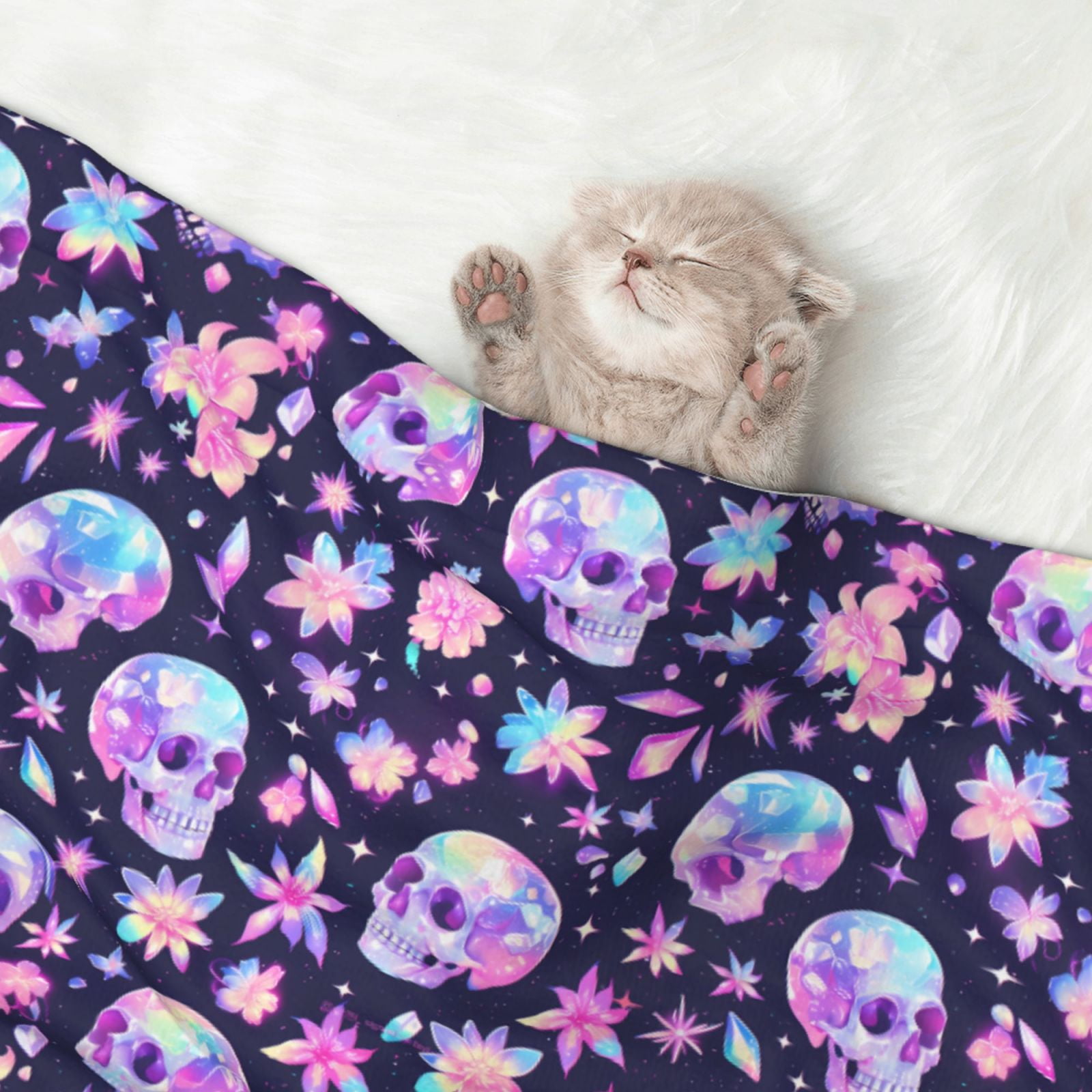 Naloa crystal Skull flower cool Dog Blanket, 3 Sizes Cat Blanket for Indoor Cats Large Medium Small Dog Gifts-Small