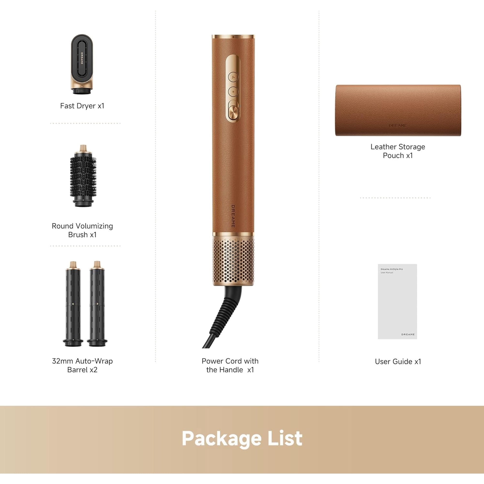 Dreame AirStyle Suite Hair Styler & High-Speed Dryer, 110,000 RPM Motor, 3 Essential Snap-On Attachments for Curling, Volumizing & Fast Dry, Frizz Control, Cool Shot, Luxury Leather Travel Bag