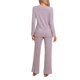 thumbnail image 3 of INSPIRAR CHIC Conjunto de Pijamas de Mujer de Punto Acanalado con Cuello en V y Manga Larga con Pantalones Ropa de Dormir Casual Pijamas M Rosa, 3 of 6