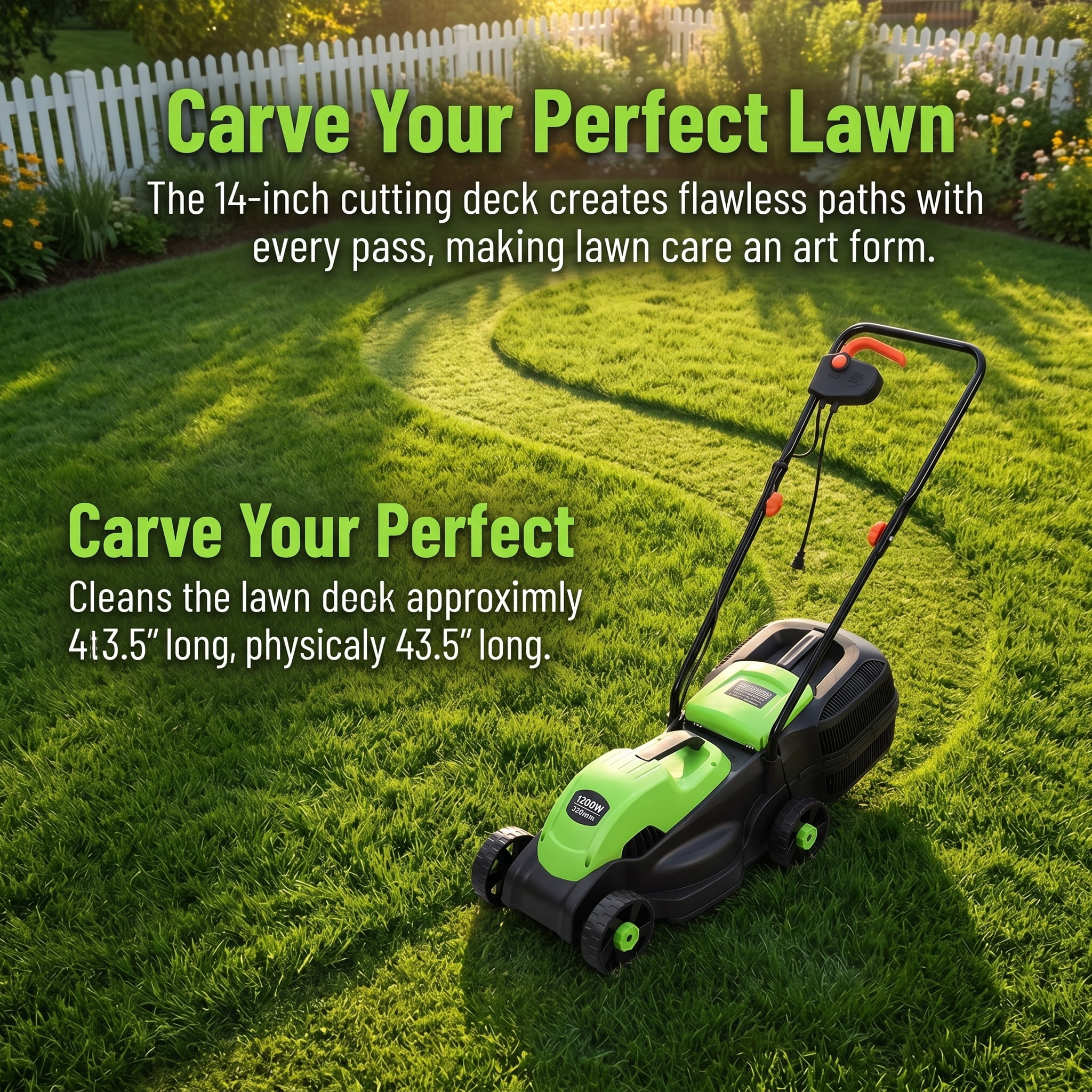 Kadyn 14 Inch 12 Amp Electric Push Corded Lawn Mower with 30L Grass Bag, 3 Adjustable Cutting Heights, Foldable Handle, One-Touch Start, Green
