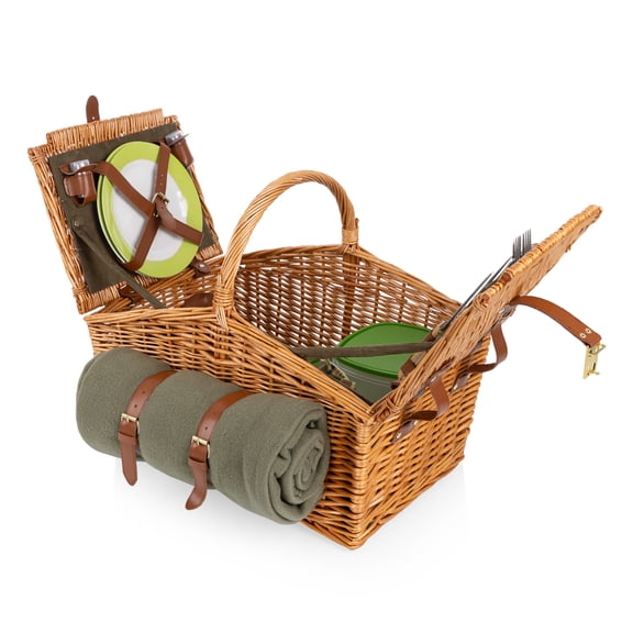 Picnic Time Somerset Deluxe Picnic Basket with Picnic Blanket, Sage Green