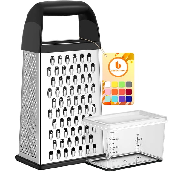 Urbanstrive Cheese Grater With Container Box Grater Stainless Steel Graters for Kitchen Cheese Shredder Parmesan Shredder Kitchen Gadgets Kitchen Tools Kitchen Gifts for Chef Dishwasher Safe Zester