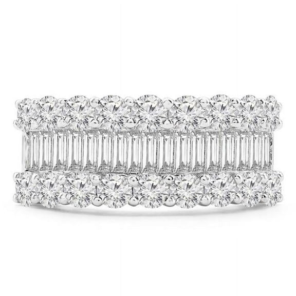 2.1 CTW Baguette Diamond Three-Row Cocktail Ring in 18K White Gold - Size 5.5