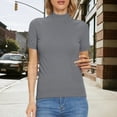 thumbnail image 2 of ManxiVoo Women's Mock Neck Top Short Sleeve Knit Pullover Sweater Smart Casual Ribbed Shirt L Size Grey, 2 of 8