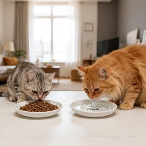 8 Pack Ceramic Cat Food Bowl, No Spill Cat Bowls Whisker-Friendly, Cute 5.9" Shallow Wide Kitten Plates, Easy to Clean Indoor Feeding Dishes