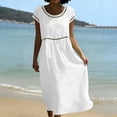 thumbnail image 6 of Women's Linen V-Neck Short-Sleeve Casual Summer Dress, 6 of 9