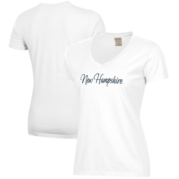 Women's  White New Hampshire Wildcats Script Logo Comfort Wash V-Neck T-Shirt